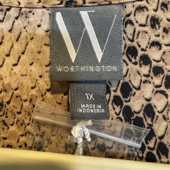 Worthington brown and black snake print long sleeve button down top size 1X - Picture 5 of 8